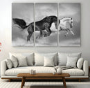 Wild Horses Wall Art Canvas Print – Framed Black and White