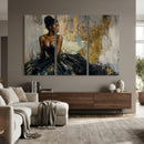 Black Woman Canvas Wall Art — Black Gold Gown Fashion Print by MyGreatCanvas | Canvas Wall Art Prints | Photo Prints & Wall Decor