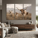 Rustic Texas Longhorn Cow Canvas Wall Art Print, Rustic Farm Animal Photography Print, Farmhouse Country Decor, Western Ranch Art