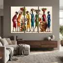 African Folk Art Canvas Wall Art, Colorful African Women Village Painting Print, Tribal Ethnic Home Decor, Vibrant African Art, Living Room