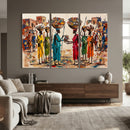 African Folk Art Canvas Wall Art, Colorful African Women Village Painting Print, Tribal Ethnic Home Decor, Vibrant African Art, Living Room