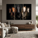 Horse Wall Art Canvas Print, Wild Horses Portrait Photography, Dramatic Equestrian Decor, Black Brown White Horse Herd, Rustic Ranch Art