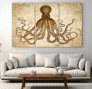 Sepia Octopus Wall Art Abstract Animal Canvas Print