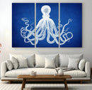 Large 3-Panel Blue Octopus Canvas Wall Art | Coastal Marine by MyGreatCanvas | Canvas Wall Art Prints | Photo Prints & Wall Decor