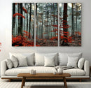 Autumn Forest Wall Art – Enchanting Red Leaves Canvas Print,