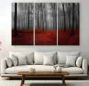 Red Forest Floor Canvas Wall Art – Mystical Foggy Woodland