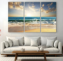 Golden Sunset Beach Triptych Canvas Wall Art for Living Room