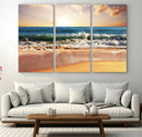 Sunset Beach Wall Art - 3-Panel Framed Canvas Print, Ready
