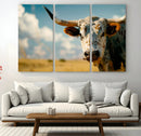 Longhorn in the Prairie - Stunning Ranch-Style Triptych Wall