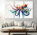 Watercolor Vibrant Octopus Wall Art Canvas Print | Abstract