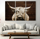 Highland Cow Wall Art Canvas Print, Rustic Farmhouse Decor,