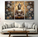 Golden Buddha Wall Art Canvas Print | Zen Meditation Floral