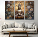 Golden Buddha Wall Art Canvas Print | Zen Meditation Floral