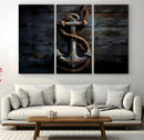 3 Panel Grunge Abstract Anchor Wall Art Canvas Print Set