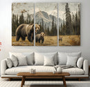 Rustic Grizzly 399 Bear Family Wall Art Canvas Print