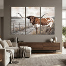 Vintage Texas Cow Wall Art Canvas Print, Rustic Longhorn