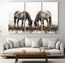 Chines Ink Style Horses Wall Art Canvas Print