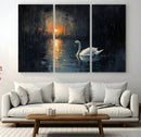 Abstract Swan on Water Wall Art Canvas Print - Elegant