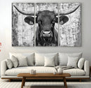 Abstract Longhorn Bull Wall Art Canvas Print - Rustic Texas