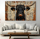 Rustic Texas Artwork Wall Art Canvas Print - Abstract Cow