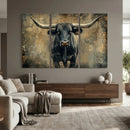 Texas Longhorn Bull Wall Art – Framed Rustic Cow Canvas
