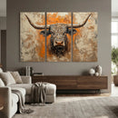 Abstract Cow Longhorn Bull Wall Art Canvas Print - Rustic