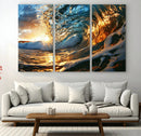 Ocean Wave at Sunset Canvas Wall Art – Vibrant Coastal Beach