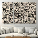 Abstract Love and Chaos Canvas Print, Black Symbols on Beige