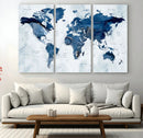Modern Blue World Map Canvas Print – Framed Wall Art,