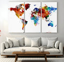 Colorful World Map Canvas Wall Art Print, Contemporary
