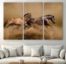 Large Wall Art Canvas Print – Two Running Brown Horses