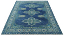 9x12 Hand Knotted Blue and Silver Traditional Antique Style Wool Rug