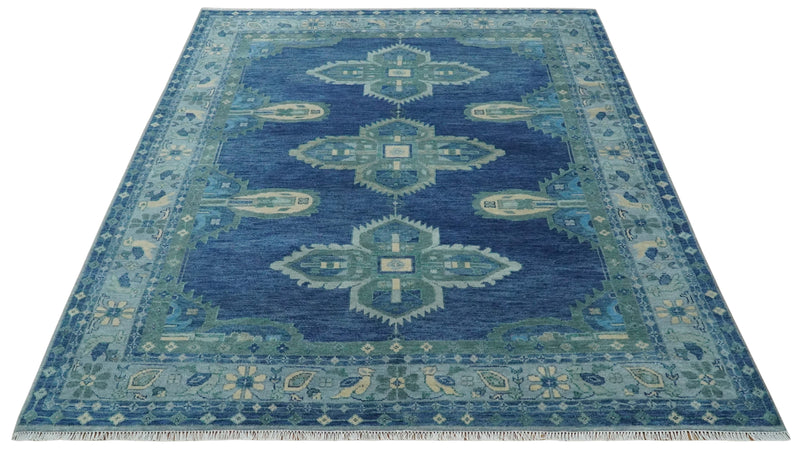 9x12 Hand Knotted Blue and Silver Traditional Antique Style Wool Rug