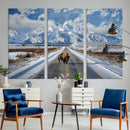 Bison Wall Art - Snowy Road Wall Art – Framed Mountain by MyGreatCanvas | Canvas Wall Art Prints | Photo Prints & Wall Decor
