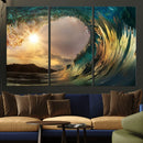 Golden Wave Sunset Canvas Print – Large Coastal Wall Art for