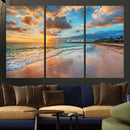 Sunset Beach Canvas Wall Art – Tropical Triptych Seascape
