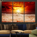 Red Sunset Ocean Beach Canvas Wall Art Beach Canvas, Coastal