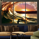 Golden Wave Sunset Triptych Canvas Art, Giclee Canvas Print