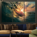 Ocean Wave Sunset Canvas Wall Art – Triptych Seascape Print