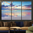 Tranquil Pastel Sunset Beach Triptych Canvas Art, Soothing