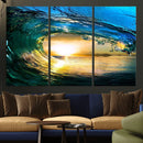 Ocean Wave at Sunset Canvas Art, Large Wall Print of Vibrant