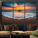 Sunset Beach Canvas Wall Art – Colorful Ocean Waves Triptych
