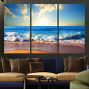 Tropical Beach Sunset Canvas Art, Ocean Waves and Sandy