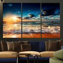Golden Hour Sunset Over Ocean Waves Wall Art Canvas Print |