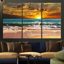 Golden Sunset Beach Canvas Wall Art – Triptych Seascape