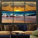 Ocean Sunrise Over Golden Beach Waves, Giclee Canvas Wall