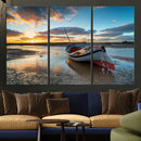 Small Boat At The Beach Sunset Wall Art, Boat Sunset Wall