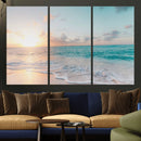 Tranquil Ocean Beach Sunset Canvas Wall Art | 3-Panel