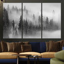Foggy Misty Forest Canvas Wall Art – Black and White