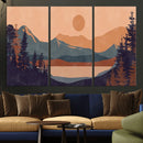 Modern Boho Sunset Canvas Print, Mountain Landscape Triptych